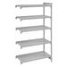 Cambro CPA243684S5PKG Camshelving Premium Solid Add-On Shelving Unit - 5 Shelves, 36"L x 24"W x 84"H, Antimicrobial, 2, 000-lb. Capacity