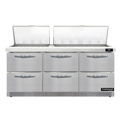 Continental D72N30M-FB-D 72" Designer Line Sandwich/Salad Prep Table w/ Refrigerated Base, 115v, Stainless Steel