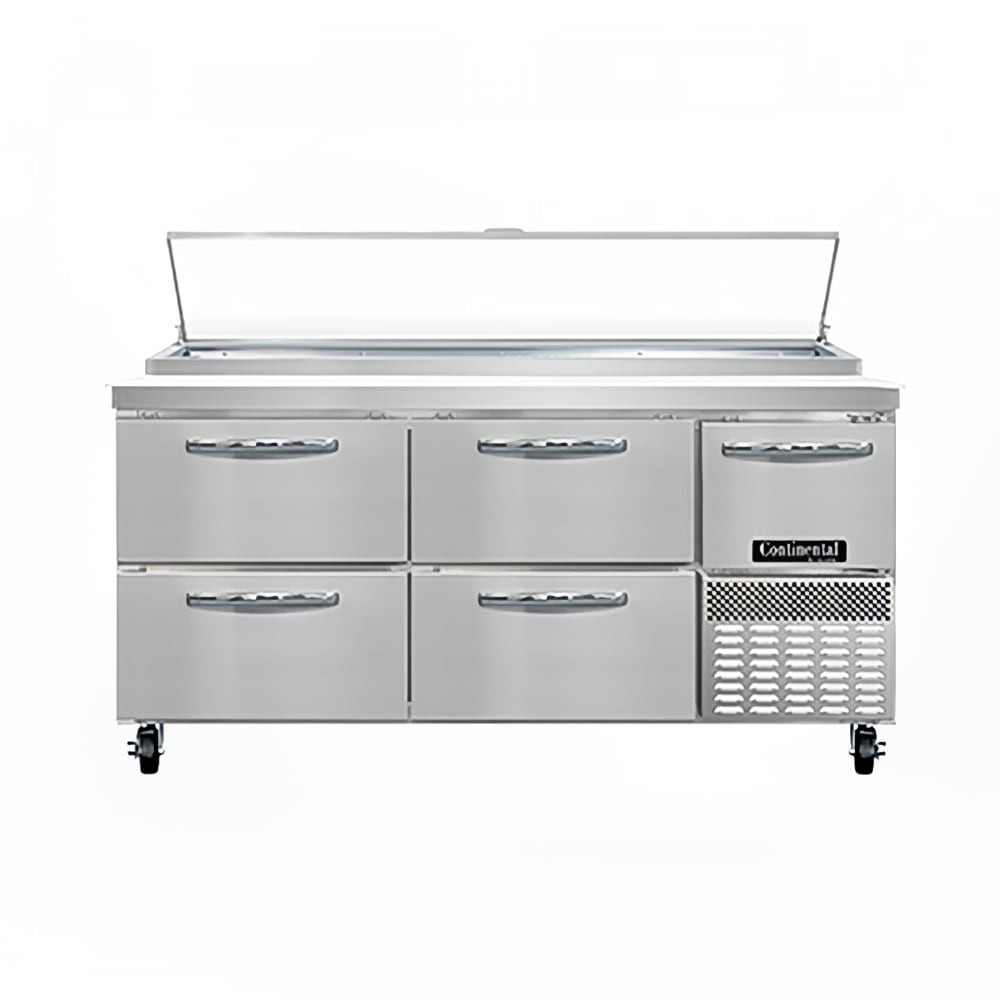 Continental PA68N-D 68" Pizza Prep Table w/ Refrigerated Base, 115v, Stainless Steel