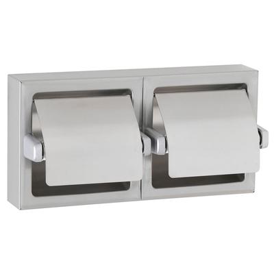 Bobrick B-69997 Surface Mounted 2 Roll Toilet Tissue Dispenser w/ Hood, Satin, Stainless Steel, Chrome-Plated Spindles, Silver