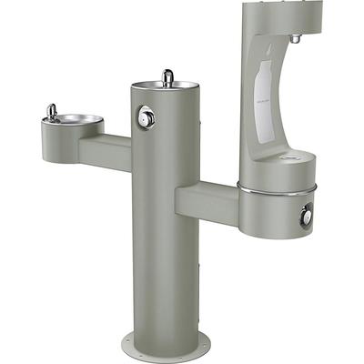 Elkay LK4430BF1LGRY Outdoor Bottle Filling Station w/ 2 Drinking Fountains - 52 1/8"H, Non Refrigerated, Gray