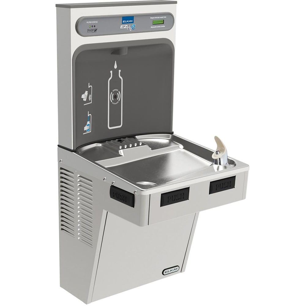 Elkay LMABFDWSSK Wall Mount Drinking Fountain w/ Bottle Filler - Non Refrigerated, Filtered, Silver