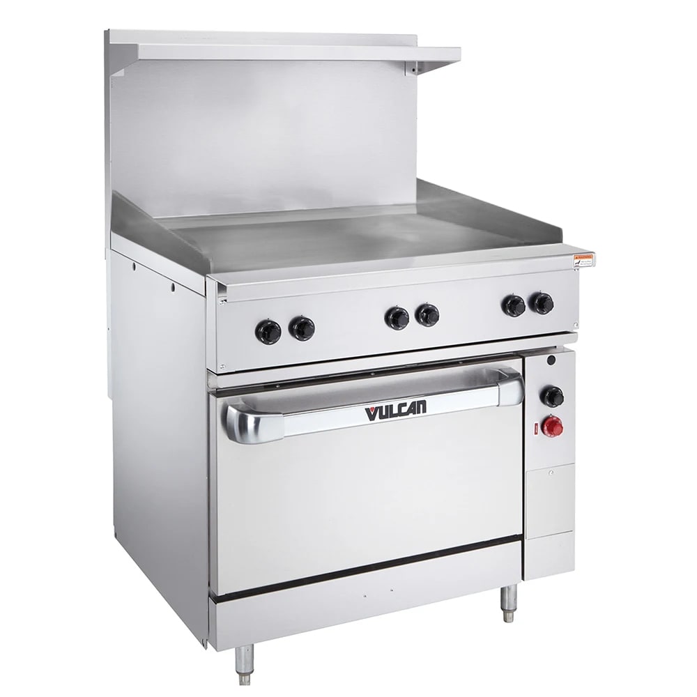 Vulcan EV36S-36G480 36" EV Series Commercial Electric Range w/ Griddle, 480v/1ph/3ph, 6 Burners, 1 Griddle, Oversized Oven, Stainless Steel