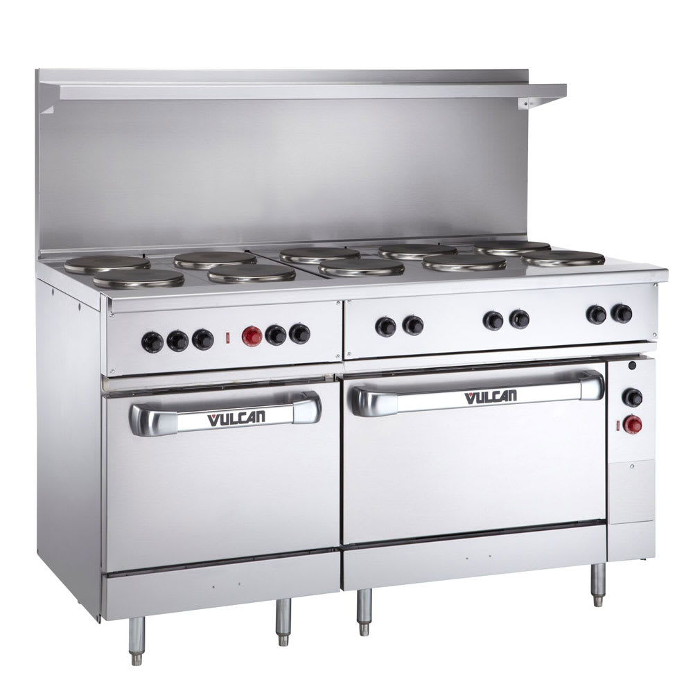 Vulcan EV60SS-10FP208 60" EV Series Commercial Electric Range w/ 10 French Hot Plates, 208v/1ph/3ph, Stainless Steel