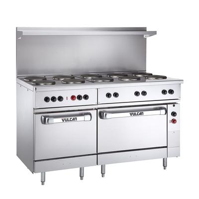 Vulcan EV60SS-5HT480 60" EV Series Commercial Electric Range w/ 5 Hot Tops, 480v/1ph/3ph, 5 Hot-tops, Standard Oven, Oversized Oven, Stainless Steel