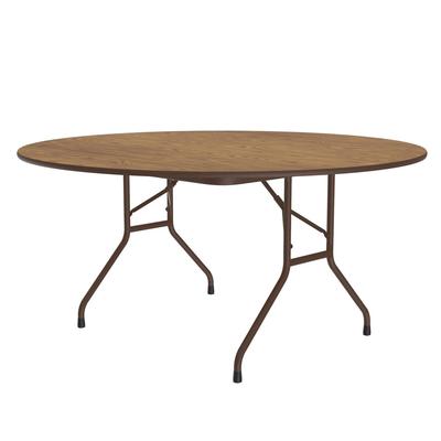 Correll CF60MR 06 60" Round Folding Table w/ Medium Oak Melamine Top. 29"H, Brown