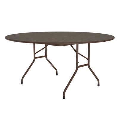 Correll PC60P 01 60" Round Folding Table w/ Walnut Plywood Top, 29"H, Black
