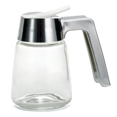 Tablecraft 1270 8 oz Cylindrical Dripcut Server - Glass, Chrome ABS Top, Clear