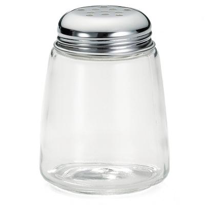 Tablecraft 261 8 oz Cheese Shaker w/ Modern Glass, Chrome Plated Perforated Top, 8 Ounce, Clear