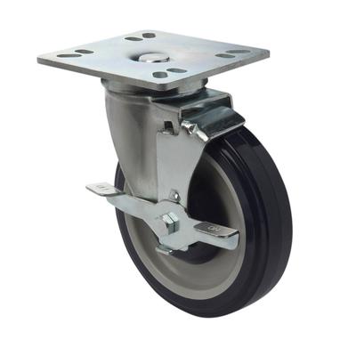 Focus FPCST5 5" Universal Plate Casters w/ Brake, Brakes, Non-Marking Tread, Stainless Steel