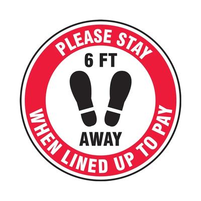 Accuform Signs MFS354 12" Round Slip-Gard Social Distancing Floor Sign - Vinyl w/ Adhesive Backing, Laminated Vinyl, Red