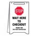 Accuform Signs PFR120 Fold-Ups "Stop - Wait Here to Checkout" Folding Safety Sign - 20" x 12", Plastic, White
