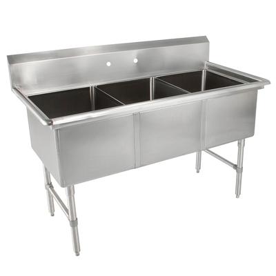 John Boos 3B18244 59" 3 Compartment Sink w/ 18"L x 24"W Bowl, 14" Deep, 8" Center Faucet Holes, 10" Backsplash, Stainless Steel
