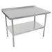 John Boos UFBLG8430 84" 18 ga Work Table w/ Undershelf & 430 Series Stainless Top, 1 1/2" Backsplash, Galvanized Undershelf, Stainless Steel