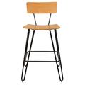 H&D Commercial Seating 6273B Bar Stool w/ Solid Back & Natural Wood Veneer Seat, Black Metal