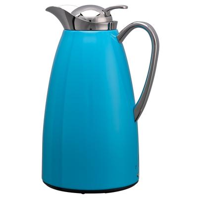 Service Ideas CJZS1BLU Classy 1 liter Vacuum Carafe w/ Push Button Lid & Stainless Liner - Stainless w/ Blue Finish
