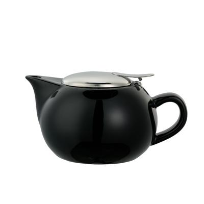 Service Ideas TPC10BL 10 oz Teapot w/ Lid, Infuser Basket, Black Ceramic