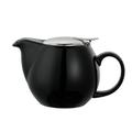 Service Ideas TPCV16BL 16 oz Oval-Style Teapot w/ Lid & Infuser Basket, Black Ceramic