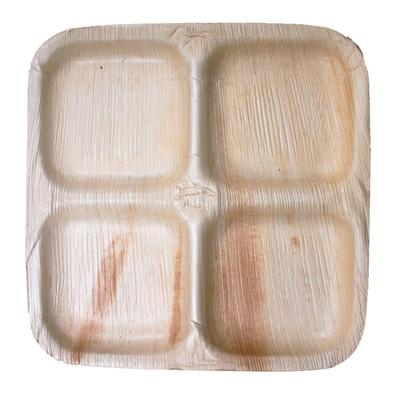 VerTerra 02-25-04C 9" Square Palm Leaf Plate w/ 4 Compartments, Beige