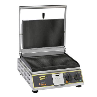 Equipex PANINI PREMIUM/1 Single Commercial Panini Press w/ Cast Iron Grooved Plates, 120v, Grooved Top and Bottom Plates, 14" x 9.5" Cooking Surface, Stainless Steel