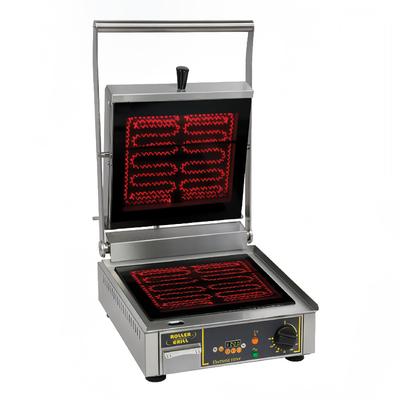 Equipex PANINIVG GT/SB Single Commercial Panini Press w/ Ceramic Grooved & Smooth Plates, 208-240v/1ph, Grooved Top/Smooth Bottom Plates, 13.25" x 12" Cooking Surface, Stainless Steel