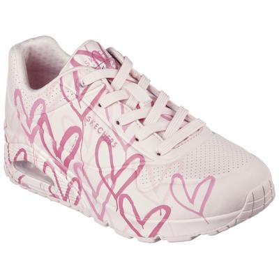 Wedgesneaker SKECHERS "UNO-SPREAD THE LOVE", Damen, Gr. 35, bunt (rosa, weiß, multi), Lederimitat, kontrastfarbene Detai