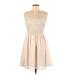 H&M Casual Dress - A-Line Crew Neck Sleeveless: Ivory Solid Dresses - Women's Size 8