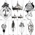 OMMGO-Tatouages Autocollants Géométriques Ronds Fleur Noir Arbre Enrichi Diamant Art Corporel