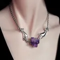 Sorcière JoChoker mains collier pour femme bijoux magiques punk druse violet cristal breloque