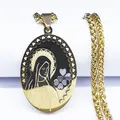 Collier pendentif médaille de la Vierge Marie en acier inoxydable pour hommes et femmes double