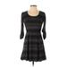 Speechless Casual Dress - Mini Scoop Neck 3/4 sleeves: Black Chevron/Herringbone Dresses - Women's Size Small