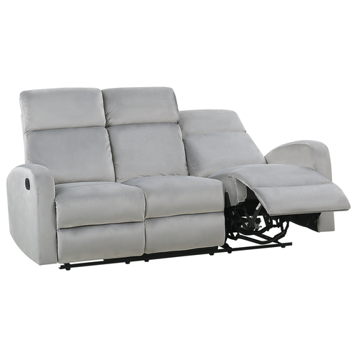 3-Sitzer Sofa Grau Samt Manuell Verstellbar mit Fußablage Relaxfunktion Modern Inustriell Relaxsofa Wohnzimmer Büro Arbeitszimmer