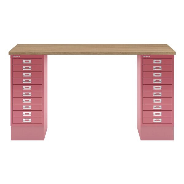 Bisley Schreibtisch »MultiRange« eichefarbene Platte 20 Schubladen pink, 140x74x60 cm Image