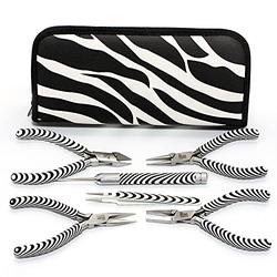 The Beadsmith 6-Piece Zebra Tool Kit, Jewelry Making Set with Pliers and Tweezers