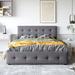 Upholstered Platform Bed with Classic Headboard and 4 Drawers, No Box Spring Needed, Linen Fabric, Queen Size, Grey