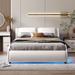 Queen Size Upholstered Faux Leather Platform Bed with LED Light Bed Frame with Slatted - White