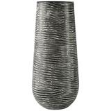 Fin 14 Inch Cylindrical Metal Vase, Irregular Lined Design, Black, White