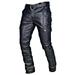 Men Faux Leather Motorcycle Pants Trousers Punk Retro Goth Slim FIit Casual Autumn Winter Long Leather Pants for Men