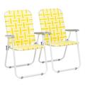 Cterwk 2pcs Steel Tube PP Webbing Bearing 120kg Folding Beach Chair Yellow & White Strip