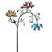 Large Metal Wind Spinner with Three Spinning Flowers Butterflies Windmill Decor