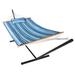 VEIKOUS 2 Person Portable Double Hammock w/Steel Stand w/Pillow and Spreader Bars Striped Blue