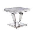 Acme Satinka Pedestal End Table Marble Look, Stainless Steel in Gray | 22 H x 24 W x 24 D in | Wayfair 87219