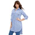 Plus Size Women's Poplin La Vie Max Tunic by June+Vie in Blue Haze Bengal Stripe (Size 26/28)