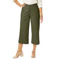 Plus Size Women's Stretch Cotton Chino Wide-Leg Crop by Jessica London in Dark Olive Green (Size 20 W)