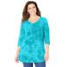 Plus Size Women's Tie-Dye V-Neck Top by Catherines in Vibrant Turq (Size 4X)