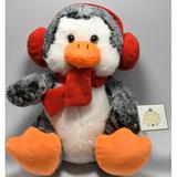 Christams Staffed Penquin with red earmuff and scarf