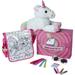 Magical Unicorn Gift Set with 15 Plush Stuffed Unicorn Pink Sunglasses Unicorn Purse Sparkling Gem Stones Glitter and 5 Markers Included - Color Your Own Unicorn Bag - Great Gift for Birthda