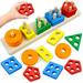 Wooden Shape Sorter Stacker Toddlers Puzzles Toy Montessori Color Sorting Preschool Geometric Shapes Toy Peg Puzzles Board Blocks Baby Wooden Stacking & Sorting Toys for Toddlers !