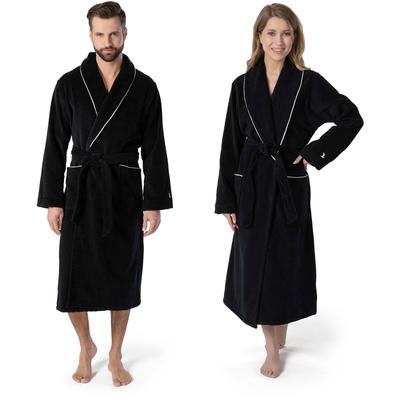 Unisex-Bademantel MÖVE "Schalkragen Velours, ideal für Sauna & Spa, Hotelbademantel" Gr. XXL, schwarz, L:125cm in Gr. XXL, Velours, Hausmäntel, edel gestalteter Saum Image