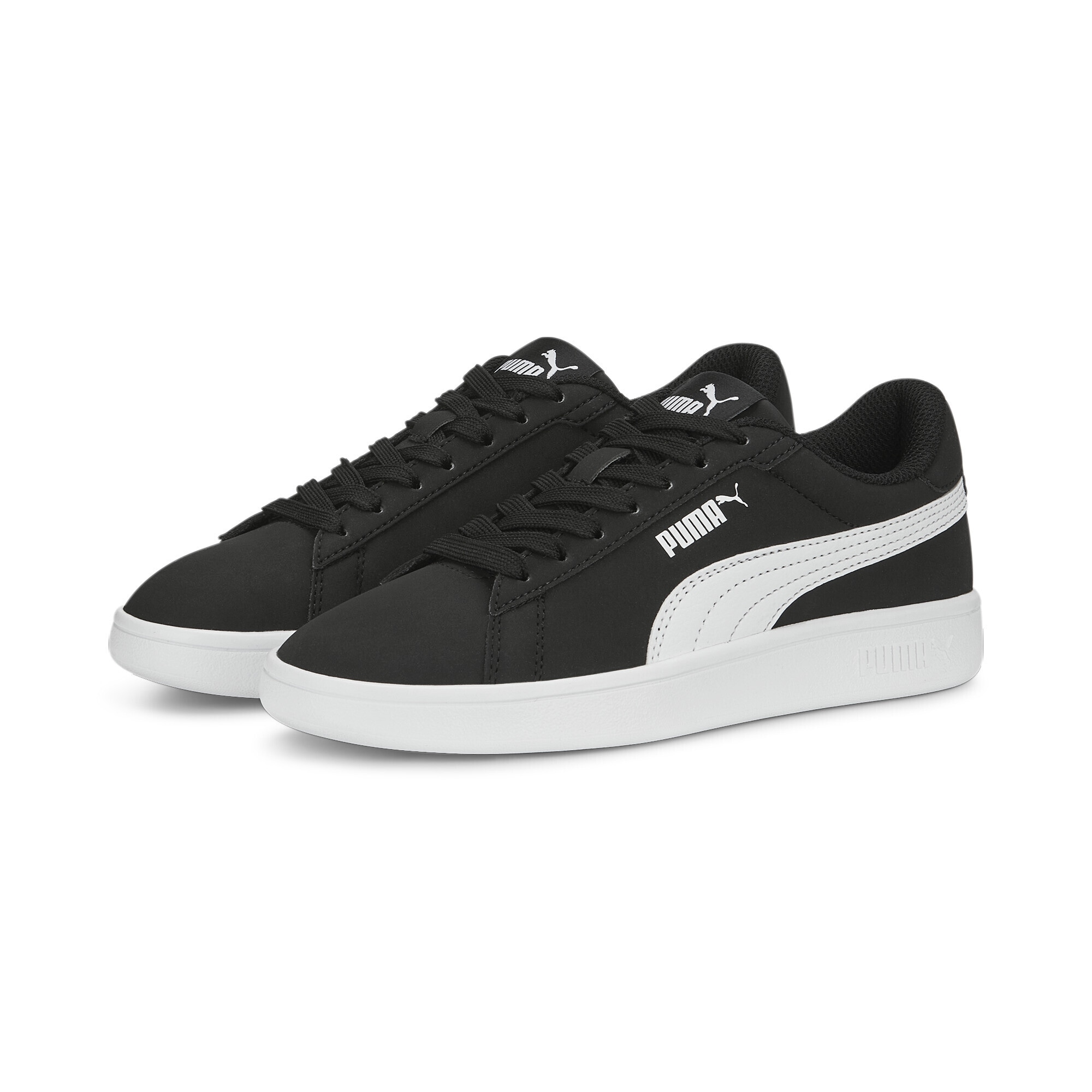 Sneaker PUMA "Smash 3.0 Buck Sneakers Kinder", Kinder, Gr. 37,5, schwarz-weiß (schwarz, weiß), Obermaterial: Synthetik, Textil, Leder; Futter: Textil; Innensohle: Textil; Laufsohle: Gummi, Schuhe Sneaker